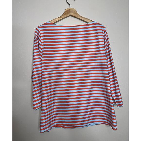 J. McLaughlin Wavesong Stripe Boat Neck 3/4 Sleeve Button Shoulder Tee Large - Picture 5 of 5